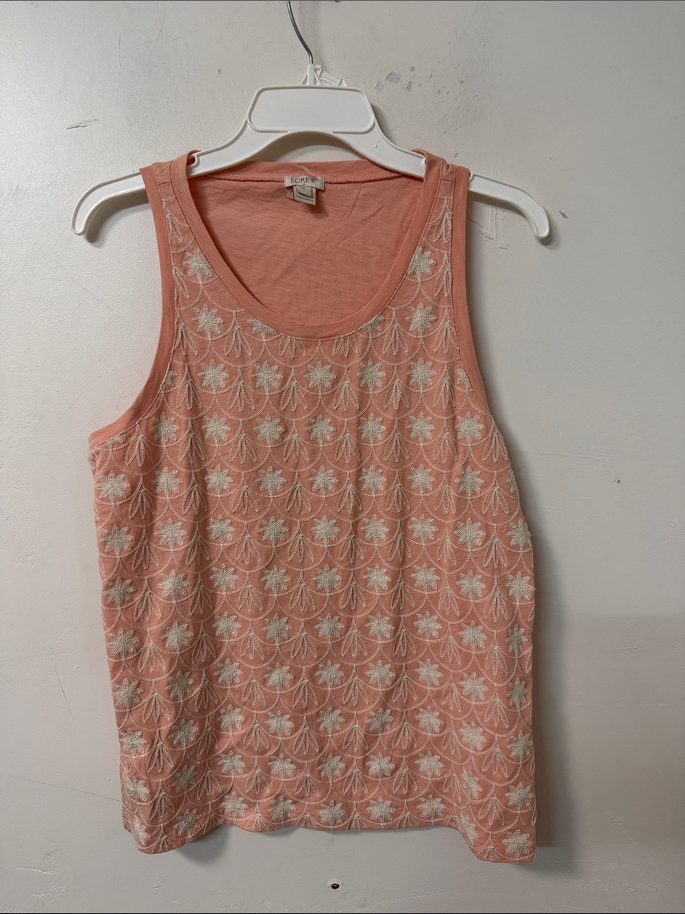 J. Crew Coral Tank with Cream peach Floral Embroidery